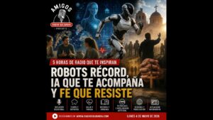 Portada del episodio Robot bate récord mundial, IA con cuerpo y fe que resiste la persecución | Amigos (04-05-2026)